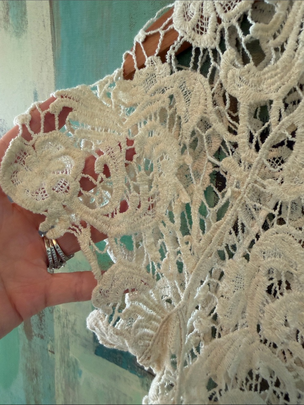 Cream Floral Crochet Lace Top Sheer Cottagecore Boho Fairy Festival Blouse - Picture 4 of 9